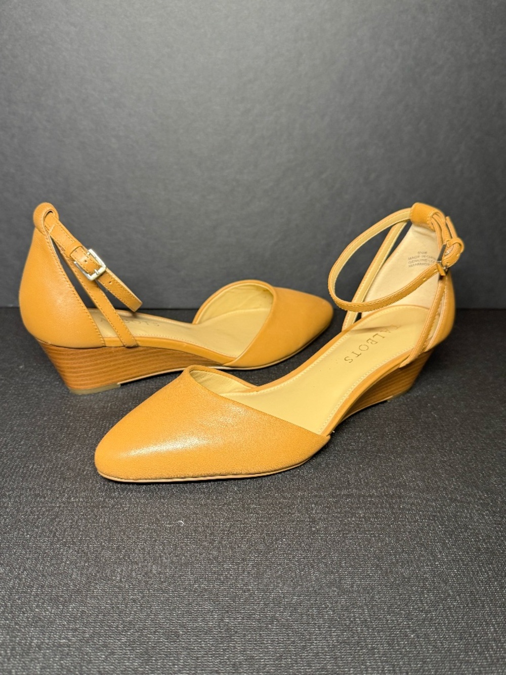 Talbots Laney D’Orsay Toffee Leather Ankle Strap Wedge Heels Size 6.5M